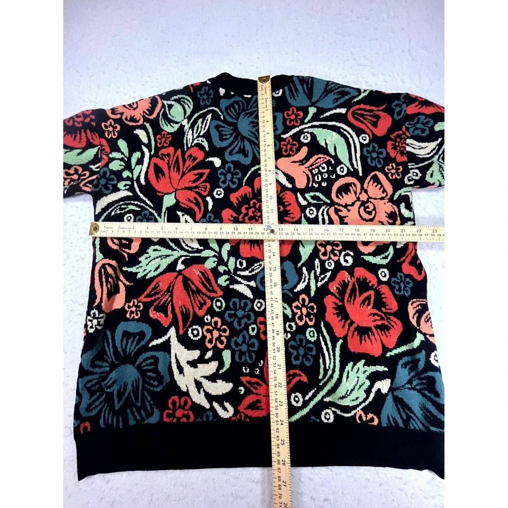 Bohme Sweater Womens XL Multicolor Floral Tight Knit Crew Neck Thermal Boho